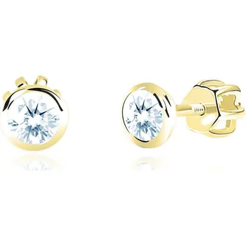 Náušnice Emmy’s | Dívčí náušnice kulaté | EM 31746 | ze žlutého zlata s kamínky světle modrými | zapínání balónek