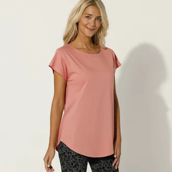 Dlouhé tričko s krátkými rukávy broskvová 52