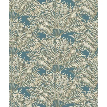 Tapeta Vliesová tapeta na zeď Caselio 103026278, květy, listy, modrá, zlatá Modrá;Zlatá