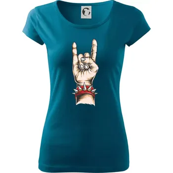 Dámské tričko Rocková ruka s náramkem - Dámské triko Pure - XS ( Petrolejová )