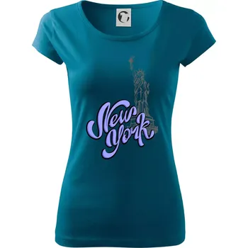 Dámské oblečení New York Lettering - Dámské triko Pure - L ( Petrolejová )