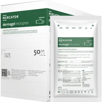 Vyšetřovací rukavice Mercator Medical Sterilní chirurgické latexové rukavice Dermagel Micropren,Mercator, 1 pár Velikosti v číslech: 7,5