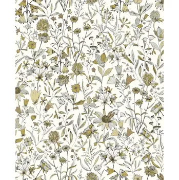 Tapeta Vliesová tapeta na zeď Caselio 103000635, květy, listy, bílá, zlatá Bílá;Zlatá