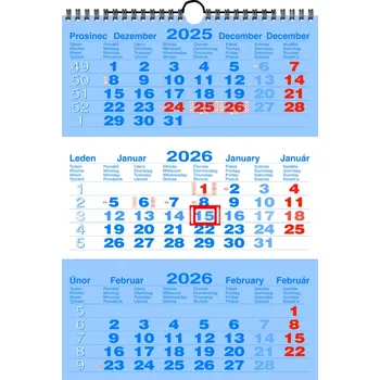 Kalendář Kalendář nástěnný Tříměsíční modrý 2639N