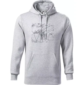 Pánská mikina Černobílá mapa Kladno - Mikina pánská Cape s kapucí - 5XL ( Světlešedý Melír )