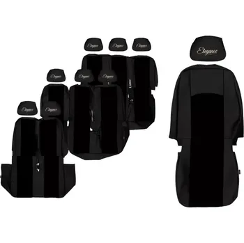 Ochranný autopotah Potahy sedadel (9) - Elegance S, VOLKSWAGEN TRANSPORTER T5 (01.2003-12.2015) & VOLKSWAGEN TRANSPORTER T6 (01.2016-12.2021) - 9místné provedení; 3 řady sedadel; dvojité sedadlo spolujezdce 1+2
