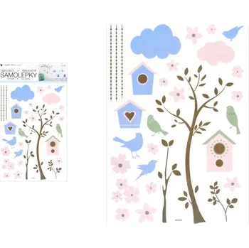 Samolepící dekorace Samolepící dekorace 10455 strom a budky 24 x 42 cm