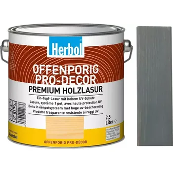 Lak na dřevo Lazura na dřevo HERBOL Offenporig Pro-Decor - Tónovaný odstín, pastelové odstíny Středněšedá RAL 7045 2,5L