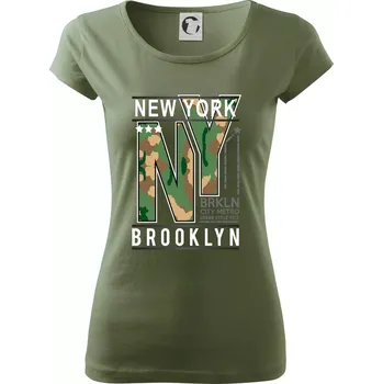 Dámské tričko New York Brooklyn - maskáč - Dámské triko Pure - XS ( Khaki )