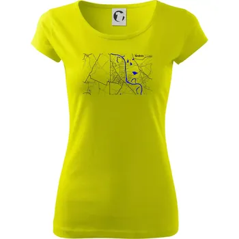 Dámské tričko Neratovice - Mapa s vodními toky - Dámské triko Pure - M ( Limetková )