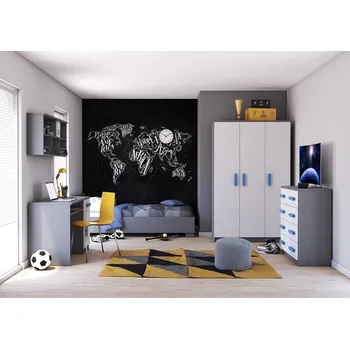 Obývací stěna Dětský pokoj SMYK II/ARIELA šedá/bílá, sestava D