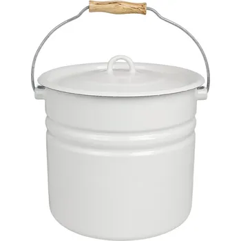 Hrnec Bílý smaltovaný kbelík s víkem Emil´s Enamel Offwhite - Ø 28*27 cm / 12L
