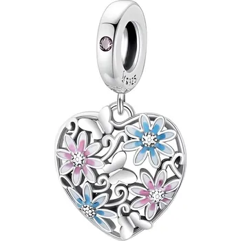 Přívěsek Endy-shop Stříbrný přívěsek korálek srdíčko s kytičkami