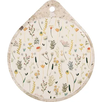 Béžový keramický podtácek / prkýnko s motivem rozkvetlé louky – 20x23 cm