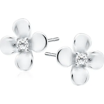 Náušnice Stříbrné puzetové náušnice s kytičkou a zirkonem - Meucci SLE485