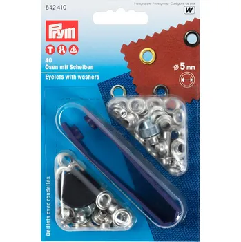 PRYM Průchodky s podložkou + narážeč, 5 mm, stříbrné barvy