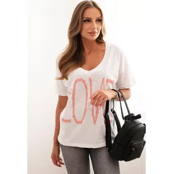 Dámská halenka Kesi Dámská bavlněná blůza s výstřihem do V a potiskem LOVE bílá Kesi bílá | růžová 3379295
