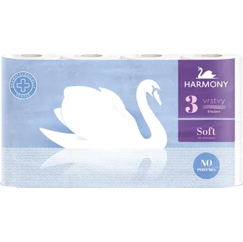 Toaletní papír Harmony Soft toaletní papír, 3 vrstvý recykl, 16,8 m návin, 56 rolí, baleno po 8 rolích