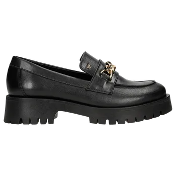 Dámské polobotky Černé Kožené Mokasíny Se Zlatou Ozdobou Wojas 4632351 39