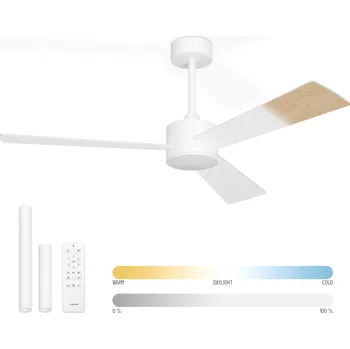 Stropní ventilátor Noaton 13132WWL Lepus, bílá a světle hnědá, stropní ventilátor se světlem (Rozbaleno)