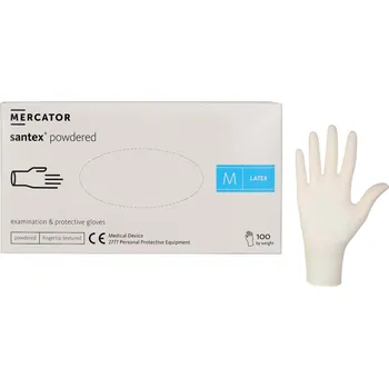 Sada na opravu pneumatiky Invento MERCATOR Santex pudrové rukavice, latexové, krémové, velikost M, 100ks/bal.