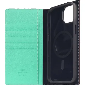 Pouzdro na mobilní telefon SLG Design pouzdro D8 Neon Full Grain Leather Diary pro iPhone 15 Plus - Teal