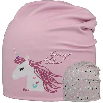 Kojenecká čepice RDX Oboustranná dívčí funkční dlouhá čepice Jednorožec/kapky Růžová Vel. 3