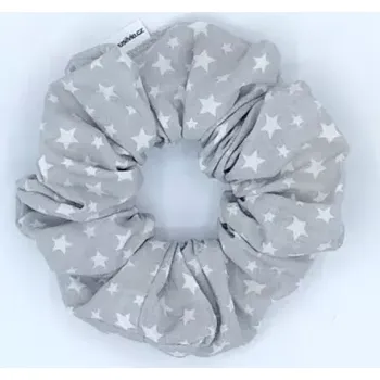 Bavlněná Scrunchie gumička bílé hvězdy L - klasik