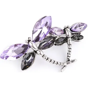 Módní doplněk Brož s broušenými kamínky vážka Balení: 1 ks, Varianta: 1 fialová sv. - 8596475459778