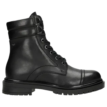 Dámské polobotky Černé Kožené Kotníkové Boty Se Šněrováním A Zipem Wojas 6412951 37