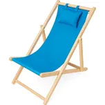 Pohodlné skládací dřevěné zahradní lehátko modré
