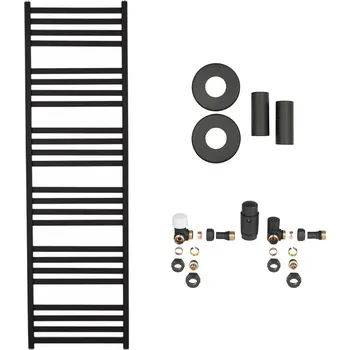 Radiátor CERANO - Koupelnový radiátorový set Fulgiduson - ústřední výtápění - boční připojení - 765W - černá matná - 1800x530 mm