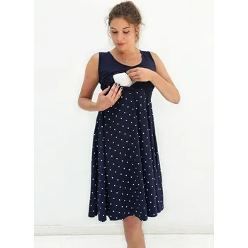 Těhotenské šaty Mama L'amour Letní těhotenské a kojící šaty 3v1 Flores modré s puntíkem Velikost: XL