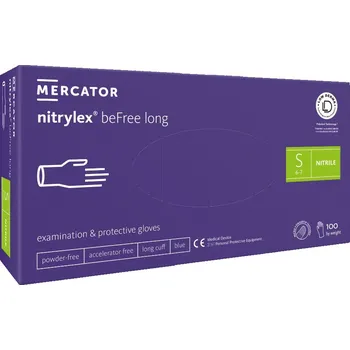 Pracovní rukavice Mercator Medical Nitrilové rukavice Mercator NITRYLEX beFree LONG, nepudr., modré,100ks Velikost: S