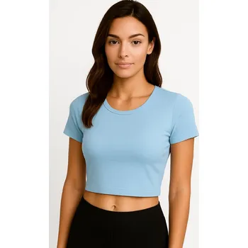 Dámská halenka Crop top č. 6 - Světle modrá s krátkým rukávem Dámská velikost: L