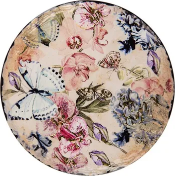 Béžový keramický podtácek s motivem motýlků – 16 cm