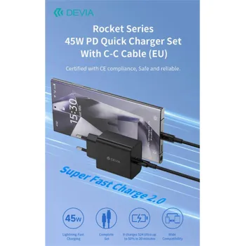 Deví síťová nabíječka Rocket Series PD Quick Charger 45W + Cable - Black