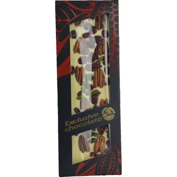 Čokoláda Čokoláda bílá s pekanovými ořechy, pistáciemi a brusinkami - Severka 135g