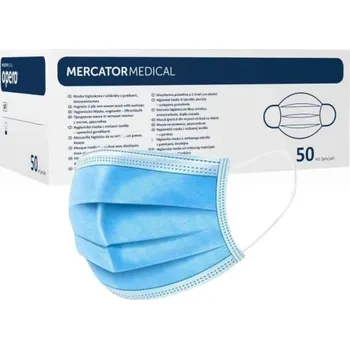 Zdravotnický materiál Mercator Medical OPERO Chirurgická ústenka z netkané textilie s gumičkami, třívrstvá (modrá,bílá,zelená) 50ks Barva: Modrá