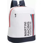 PORSCHE Backpack MARTINI RACING® Batoh do města i na cesty v ikonické bílé s červenomodrými doplňky (Moderní batoh v ikonickém designu MARTINI RACING® Safari s přihrádkou na notebook, polstrovanými zády a popruhem pro upevnění na kufr.)
