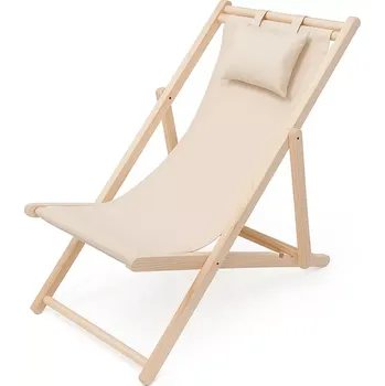 Zahradní lehátko Pohodlné skládací dřevěné zahradní lehátko béžové