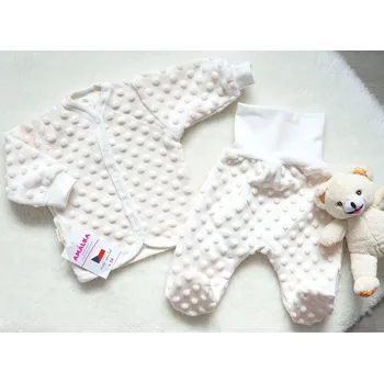 Kojenecká souprava AMÁLKA Plyšová souprava Minky pro miminko, krémová Velikost: 74