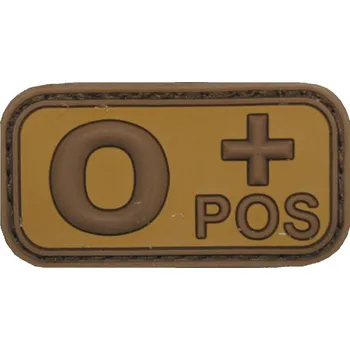 MFH Nášivka na suchý zip s krevní skupinou (0+) (plast 3D) - khaki brown