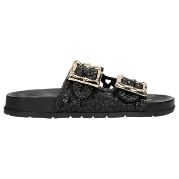 Dámské žabky Černé Ažurové Dámské Pantofle Z Lícové Kůže Se Zlatými Přezkami Wojas 7415951 37