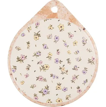 Béžový keramický podtácek / prkýnko s motivem kytiček – 20x23 cm