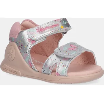 Dívčí sandály Dětské kožené sandály Biomecanics stříbrná barva, 252142 SLV, EUR 24