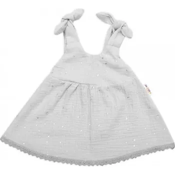Kojenecké šaty Baby Nellys Letní lehoučké mušelínové šaty Summer Stars - šedé, vel. 68/74
