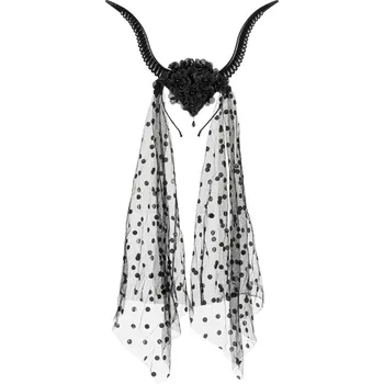 Karnevalový doplněk Čelenka s ďábelskými rohy a černým tylem, 30×76 cm – Halloween doplněk