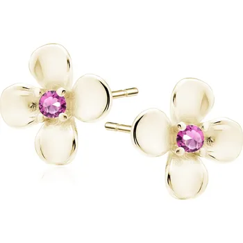 Náušnice Pozlacené stříbrné puzetové náušnice s kytičkou a růžovým zirkonem - Meucci SLE486