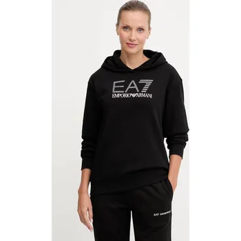 Dámská mikina Mikina EA7 Emporio Armani dámská, černá barva, s kapucí, vzorovaná, AF15831.7W000537 99X, vel. XS